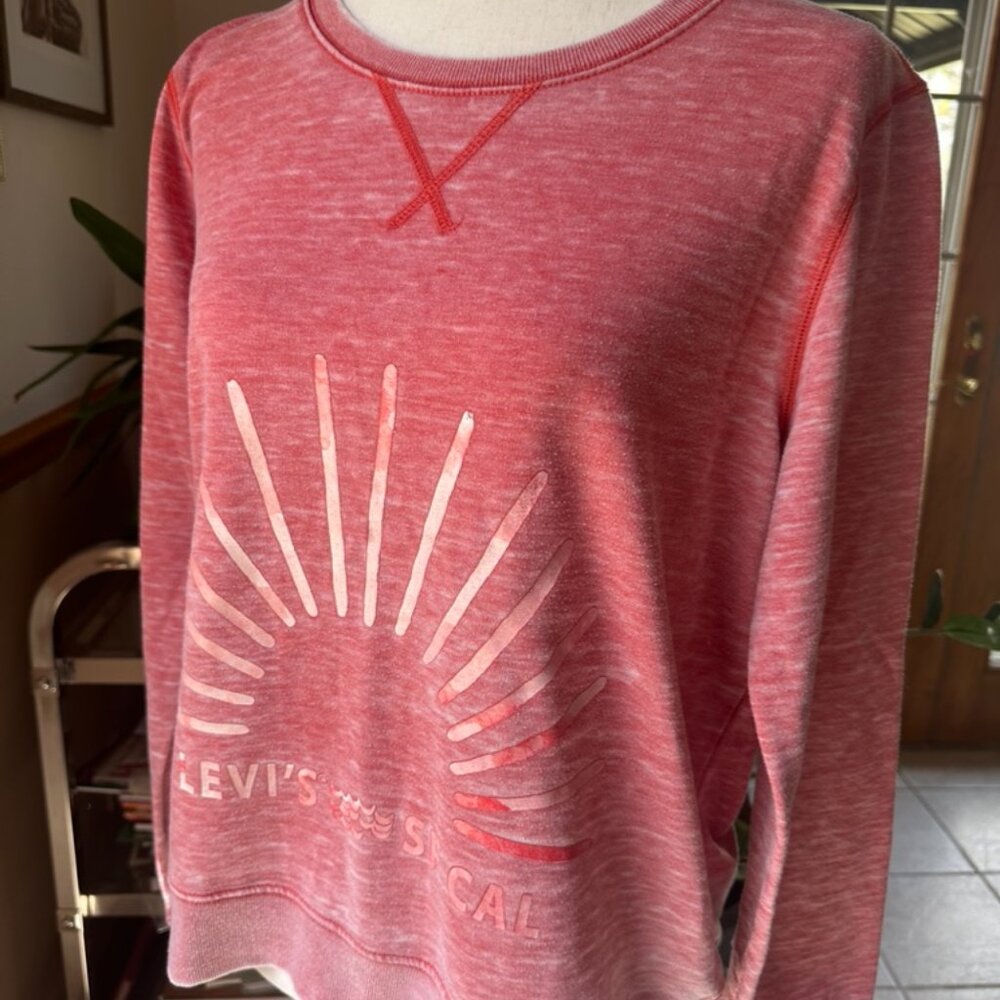 Levi's Womens Distressed Terry Sweatshirt, XL, Coral, Vintage Style